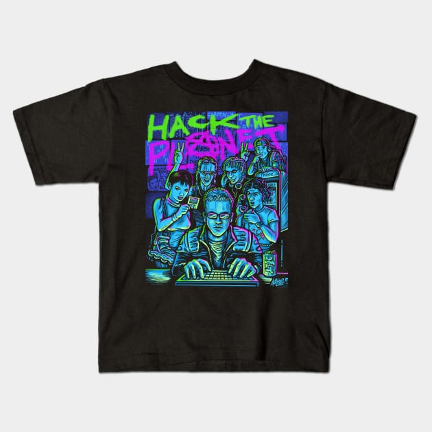 Hack The Planet Kids T-Shirt by BradAlbright